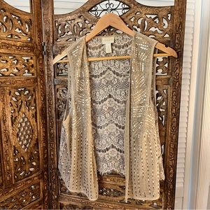 Lace & Sequin Open Cropped Vest